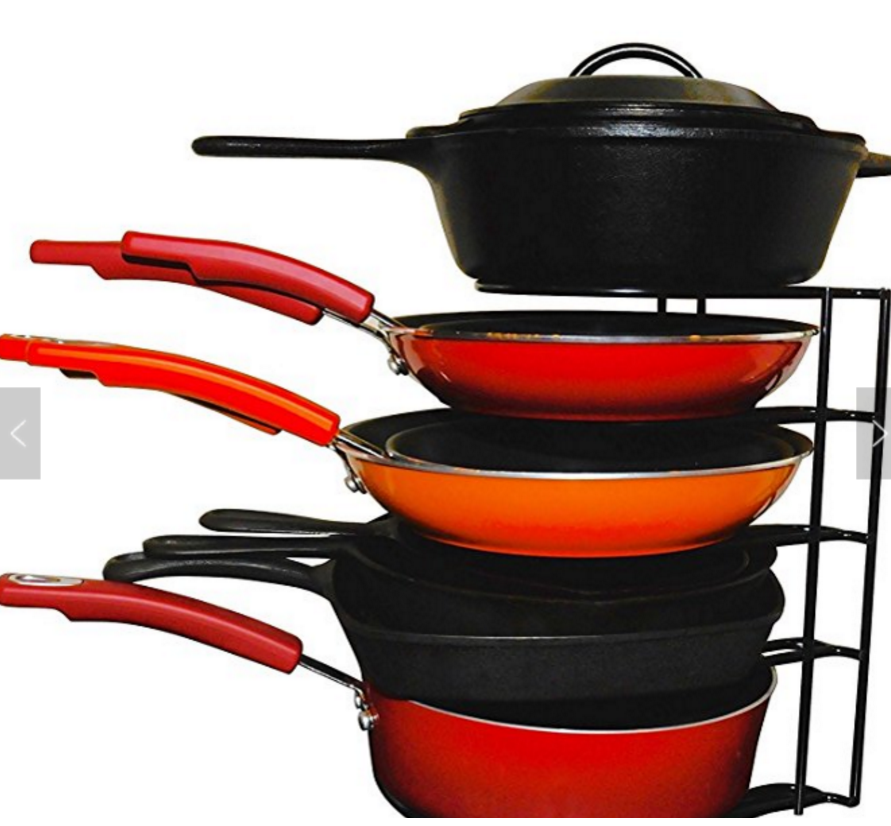 Cookware Rack Heavy Duty Pan Organizer - Bottom Tier 1 Inch Taller for Larger Pans - No Assembly Required